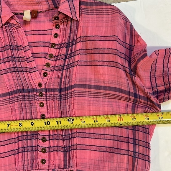 PILCRO Anthropologie Women’s Pink Plaid Long Sleeve Button Front Top Size XS - Picture 8 of 11